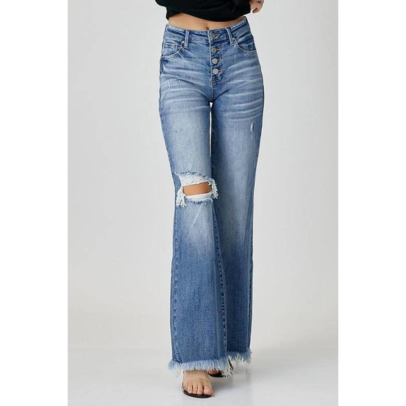 💥Risen Mid-Rise Button Down Wide Leg Jeans - Picture 7 of 8